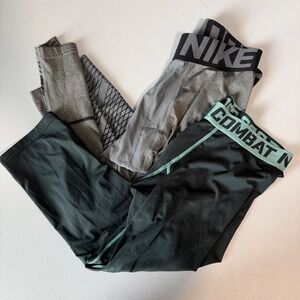 Bundle Nike Pro Combat Kids Compression Tights Leggings Gray Black Blue Size‎ L
